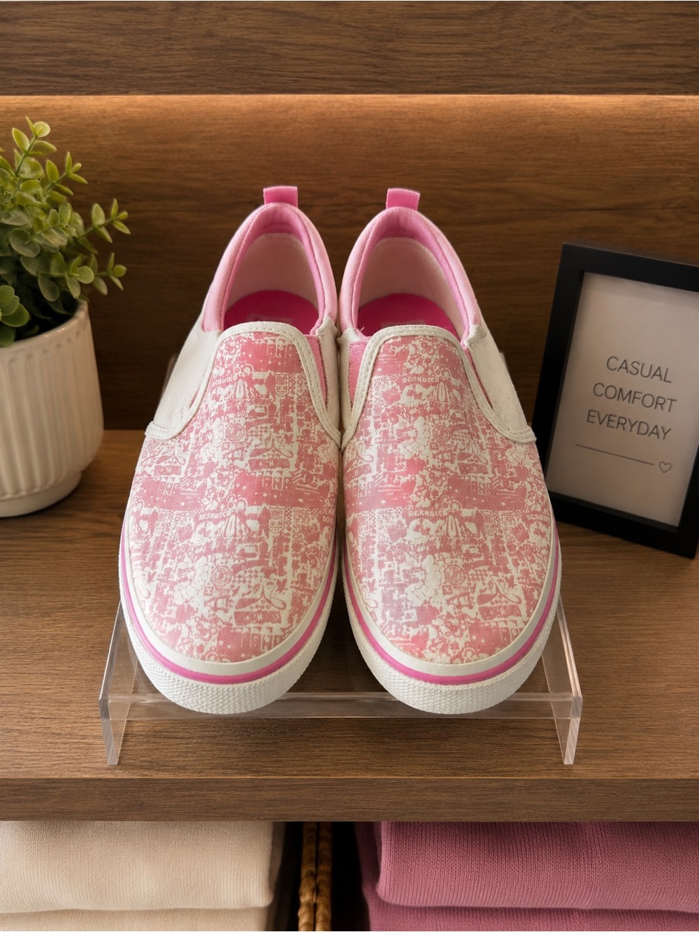 Women’s DC Pink & White Slip-On Canvas Sneakers
